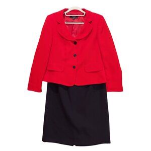 New With Tags Jones Wear Womens 12 Suit Dark Blue Midi Skirt Set Jacket Red slit